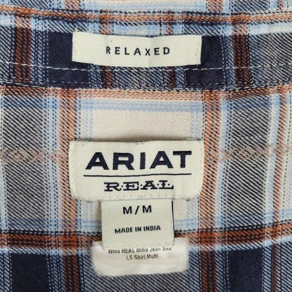 Ariat Size M Real Billie Jean Plaid Long Sleeve Button Up Shirt Blue White - Picture 12 of 12